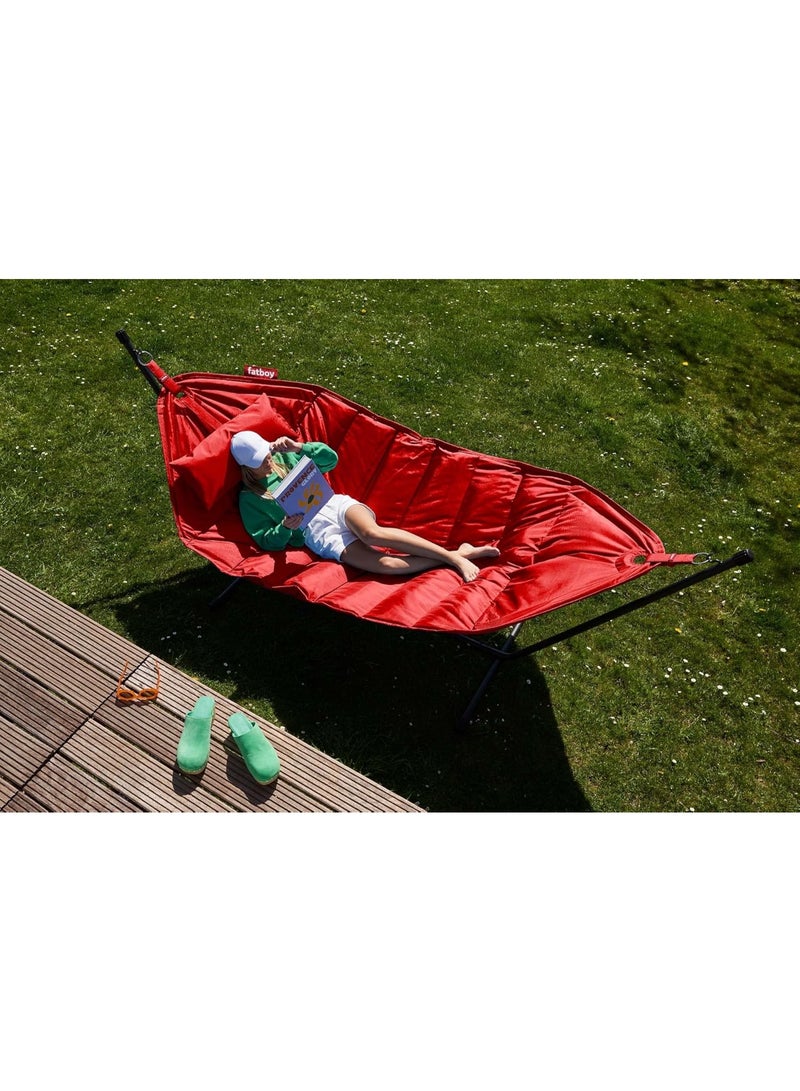 Fatboy Superb Hammock Swing and Stand with Pillow | Bleach-cleanable | 150 kg Capacity | Indoor and Outdoor | 100% Olefin | Filling: Polypropylene | Stand 330x100x110 cm | 270x138 cm (Red) - Image 2